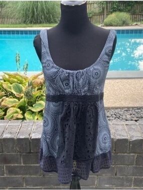 Language Los Angeles A-Line Top Size Small Black Gray Patterned Lightweight
